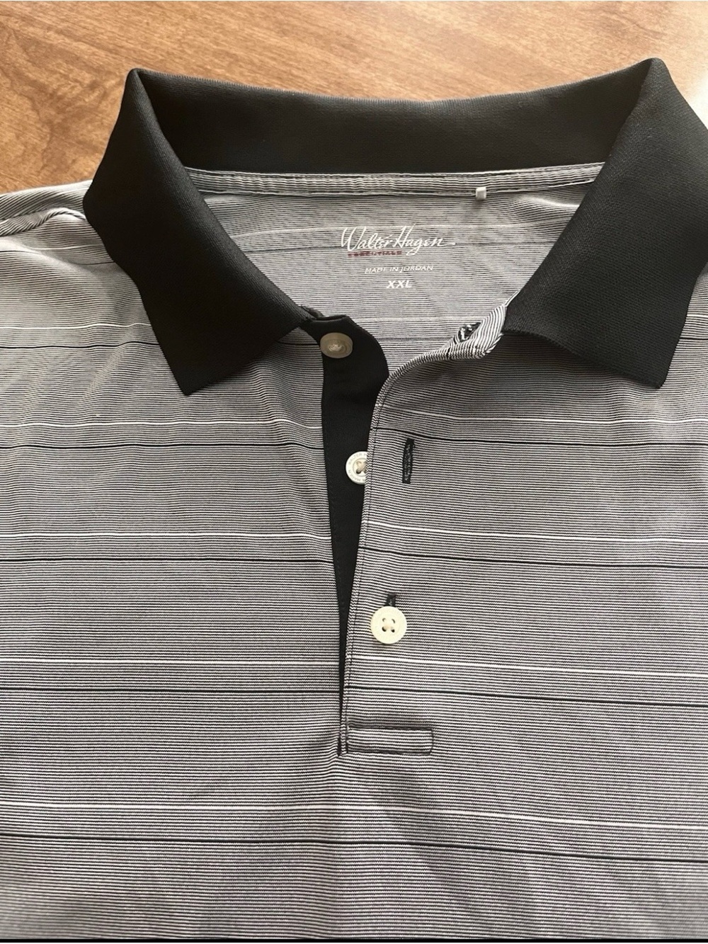 Walter Hagen Black Collar Gray Striped Polo Golf Shirt XXL